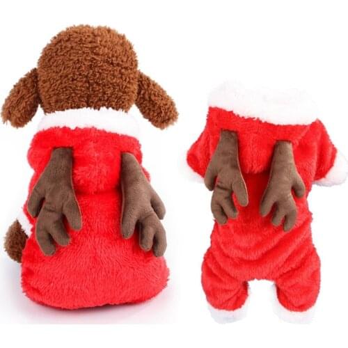 Winter Pet Reindeer Cosplay Costume Fleece Dog Clothes Halloween Dog Puppy Hoodie Warm Coat Jacket Soft Coral Velvet Jumpsuits