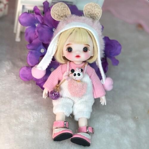 16cm Wig Jointed Doll Cute BJD Mini Doll Hand Make Up Face Dolls with Big Eyes Bjd Toys Gifts for Girl Handmand Make UP Bag Toy