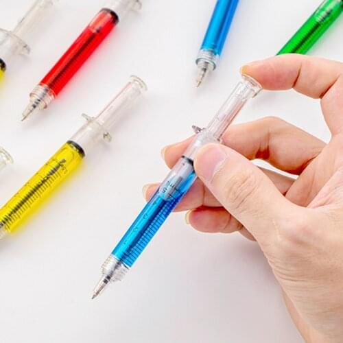 4pcs Novelty Doctor Syringe Pen Blue Color Ink Roller Ball Pens Funny Ballpoint Writing Tools Stationery Office School F219