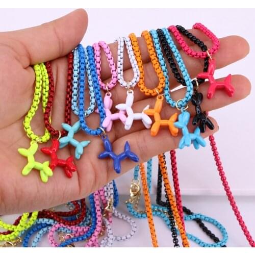 5PCS, Balloon Dog Necklace Box Chain Hip Hop Single Dog Pendant Jewelry Cool Men Women Gifts