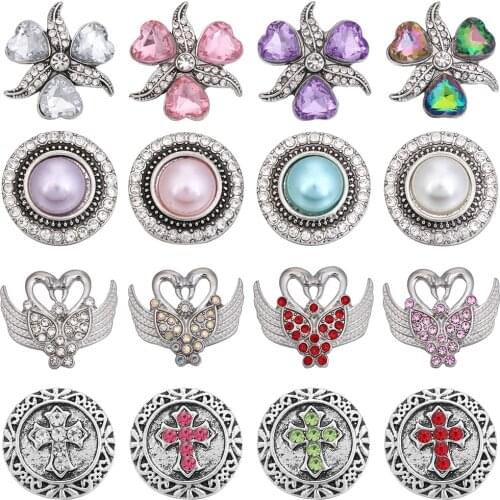 5pcs/lot New Snap Jewelry Mixed Colorful Rhinestone Crystal 18mm Snap Button Jewelry Fit Snap Bracelet DIY Charms Jewelry