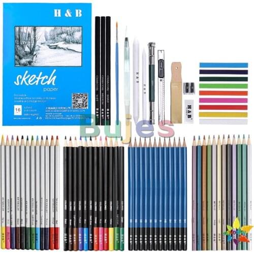 74Pc/set Drawing Sketch Pencil Charcoal Graphite Watercolor Metallic Color Pencil Oil Sketch Painting Coloring Professional Set