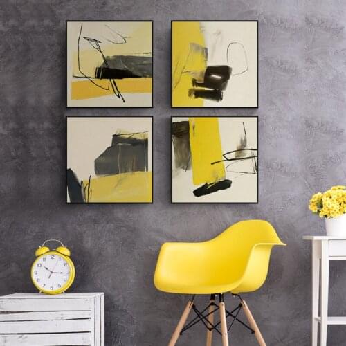 Abstract Black Yellow Painting Yellow Poster Print Big Size Wall Art for Living Room Modern Tableaux HD Cuadros Salon Decoration