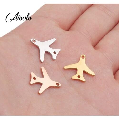 Aiovlo 5pc/lot Stainless Steel Double Hole Aircraft Connector Bracelet DIY Findings Components Metal Earring for Jewelry Making