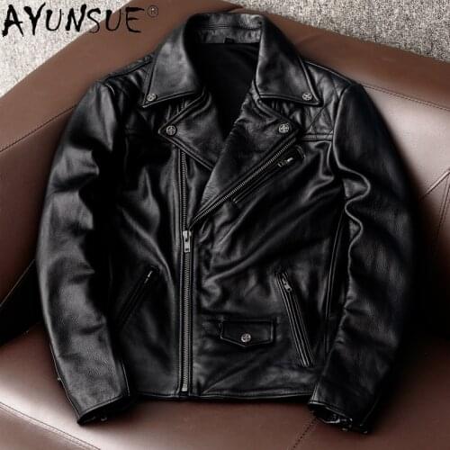 AYUNSUE 100% Cowhide Coat Genuine Leather Jacket Man Biker Jacket for Men Style Plus Size Jackets 5xl Spring 2021 Veste Homme