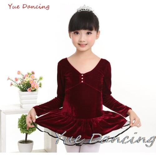 V-neck Long Sleeve Girl Ballet Clothes Kids Velvet Ballet Dress Winter/Autumn Ballerina Dress Classic Ballet Gymnastics Leotard