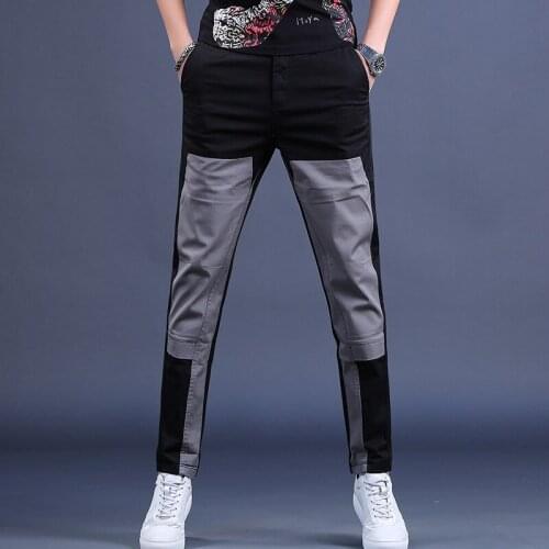 Summer Men Patchwork Casual Pants Mens Fashion Streetwear Regular Fit Cotton Trousers