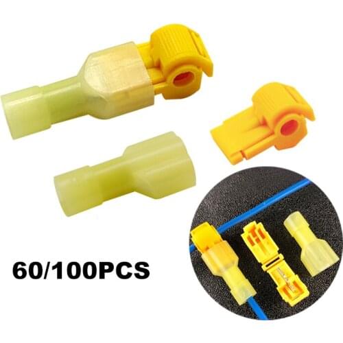 60/100PCS Quick Electrical Cable Connectors Snap Splice Lock Wire Terminals Crimp Wire Cable Yellow Connectors