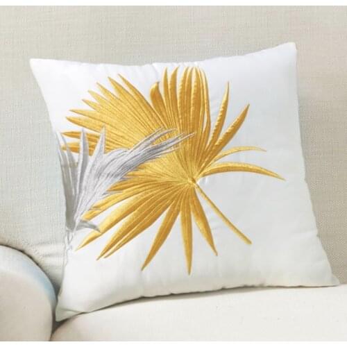 DUNXDECO Cushion Cover Decorative Pillow Case Modern Simple Palm Leaf Embroidery Yellow Green Sofa Chair Bedding Coussin