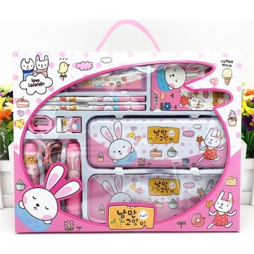 7 In 1 Cute Stationery Sets For Student Pencil Case Sharpener Notesbook Eraser Memo Pad Skipping Rope Toys Hot Kid Birthday Gift