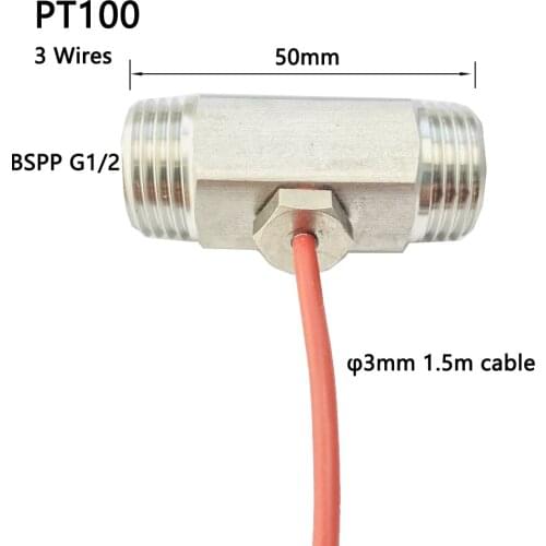 150cm PT100 Temperature Sensor 3 Wires with Silicone Gel Coated Probe M8 on Nipple G1/2" 0-180 centigrade iSentrol