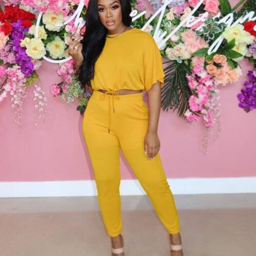 2-piece Short-Sleeved T-Shirt Top Elastic Waist Trouser Suit Fashion Sexy Solid Color Womens Tracksuit Summer New African Suit