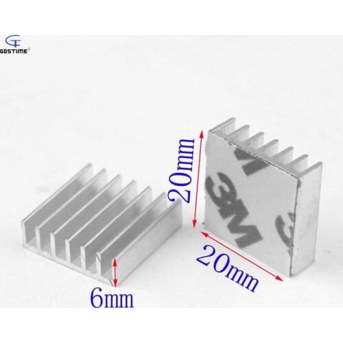 Gdstime 200pcs 20x20x6mm Aluminium Heat Sink 20mm x 6mm IC LED Cooling Cooler Extruded Heatsink Radiator with 3M Tape wholesale