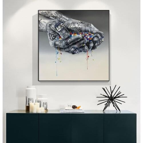 RELIABLI Street Graffiti Art Canvas Painting Hands Magic Blocks Playing Game Posters Abstract Wall Art Pictures For Living Room