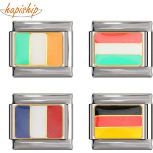 Hapiship Top New I Love French Germany Hungary Ireland Flag Italian Charm Fit 9mm Bracelet Bangle Stainless Steel Making DJ140
