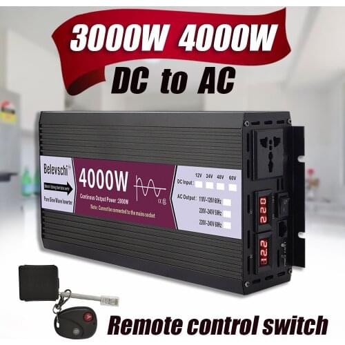 Pure Sine Wave Inverter 2000W 3000W 4000W DC 12V 24V To AC 220V Voltage Transformer Converter Solar LED Remote Control Inverter