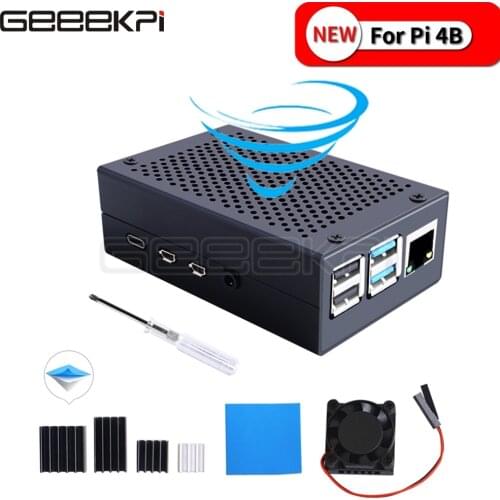 GeeekPi Iron Alloy Enclosure Cover Metal Case with Cooling Fan Heatsink Screw Driver for Raspberry Pi 4B Pi 4 Model B