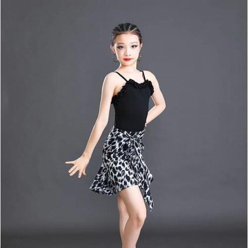 Summer Childrens Sling Leopard Print Training Suit Professional Latin Dance Skirt Practice Clothes Girls 2021 New Costume Sets