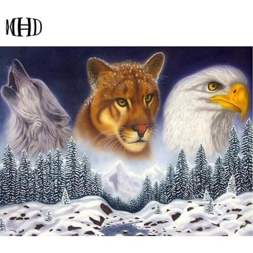 MHD diy Diamond Painting Wolf Leopard Eagle Tiger Full & Round 3d Diamond Painting Animal Diamond Cross Stitch Mosaic Handmade