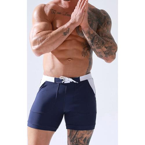 Men Swimwear Swimsuits Solid Basic Long Swim Boxer Trunks Surf Board Shorts Beach Sports Bathing Suit Boardshorts with Pockets