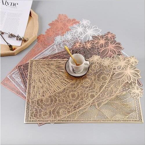 2pcs 2021 New PVC Hollow Rectangular Placemat Household Simple Non-slip Heat Insulation Pad Tea Coaster