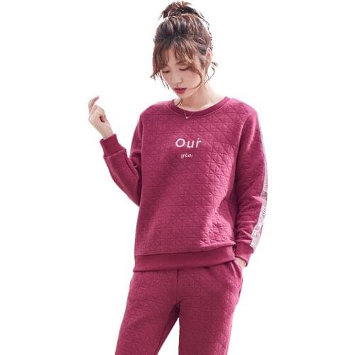 New Autumn Winter Womens Pajamas Thin 3 Layers Quilted Home Wear Cotton letter Pyjamas Female Lounge Pajama Sets Sleepwear Sets