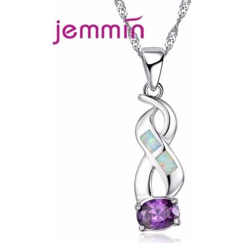 New Arrival Cross Twist Pendant Rainbow Fire Opal Connect Big Round Purple Crystal 925 Sterling Silver Necklace