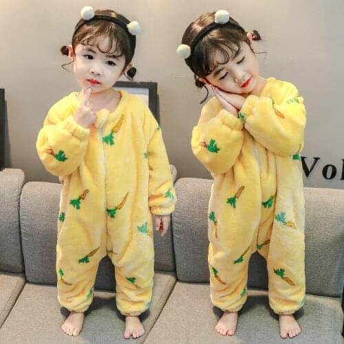 Autumn and Winter Fashion Cute Childrens Flannel Pajamas Girls Baby Anti-kick Thickening Warm Flannel One-piece Home Service