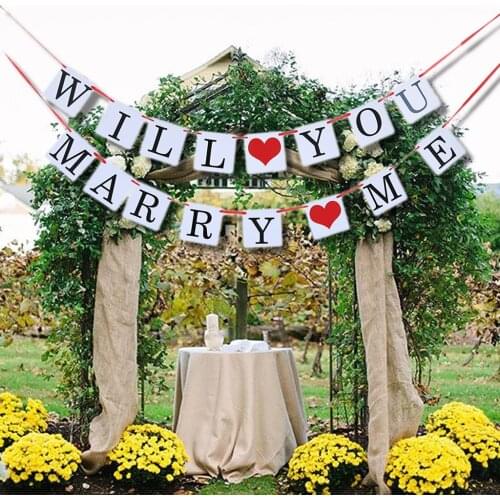 Red Heart Charms WILL YOU MARRY ME Paper Bunting Wedding Decor Supplies Ornaments Banner Engagement Party Garland