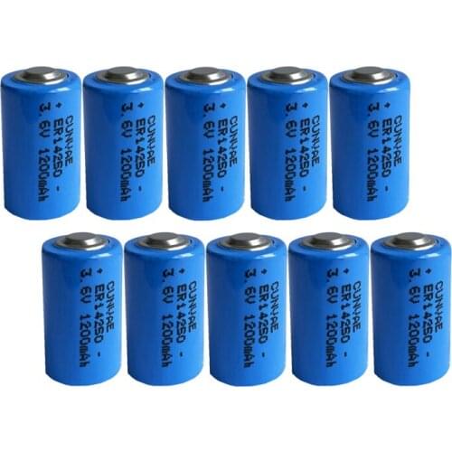 10PCS ER14250 ER 14250 CR14250SL LS14250 1/2AA 1/2 AA 3.6V 1200mAh PLC industrial lithium battery primary battery for camera
