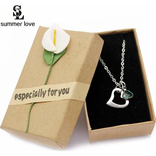 Simple style hollow heart necklace with tiny crystal stainless steel chain necklace pendant love women jewellery and accessories