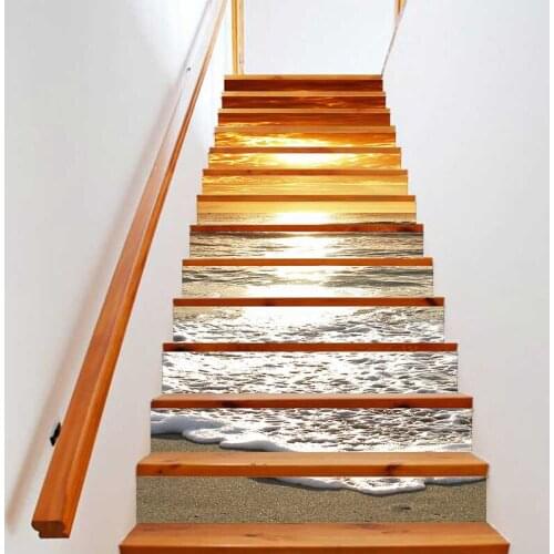 PVC wallpaper sunset on the sea simple 13 pieces of DIY stair stickers, step stickers wall stickers