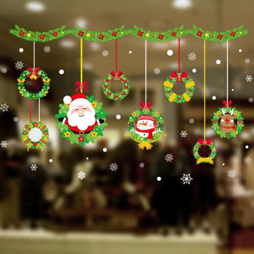 Christmas Garland Decals Poster Window Shop Glass Door Living Room Home Decoration Self-Adhesive Waterproof PVC Wall Stickers