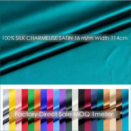 SILK CHARMEUSE SATIN 114cm width 16momme/100% Pure Mulberry Silk Fabric/Apparel sewing fabric for evening dress MOQ 1meter 31-60
