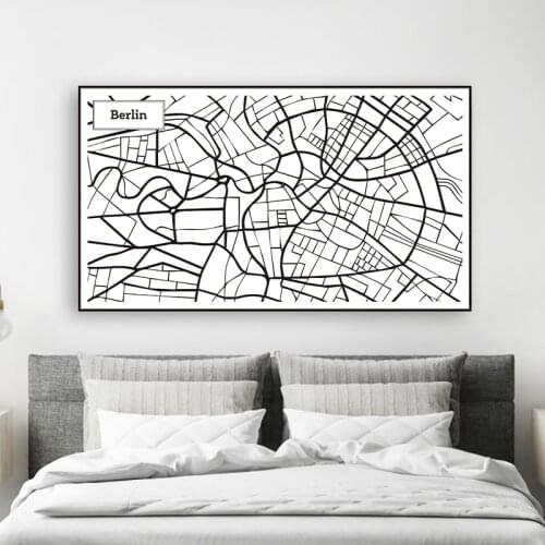 Nordic Retro Simple Stylish Black White City Map Canvas painting Prints Poster Wall Art Picture living Room Bedroom Home Decor