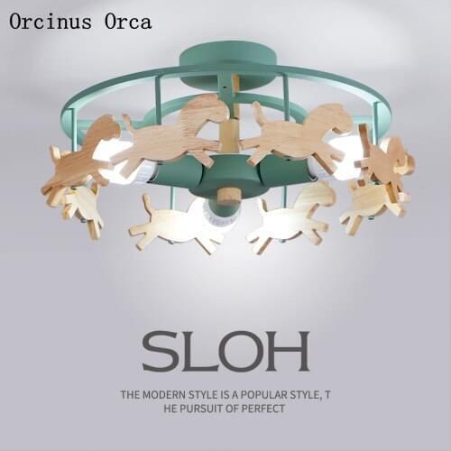 Nordic Modern Rotating Trojan Horse ceiling lamp Girls Bedroom Childrens Room Lighting Cartoon Creative Pony ceiling lamp