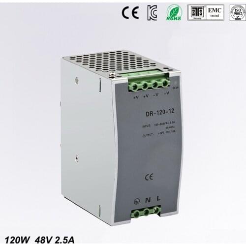 Wide range input nicely DR-120-48 high quality Single Output LED 120w 48vdc 2.5a Din Rail Power Supply Transformer