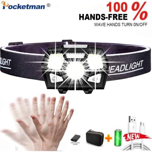 High Power Induction Headlamp Body Motion Sensor Head Front Light USB Rechargeable Headlight 80000LM Waterproof Head Lamp