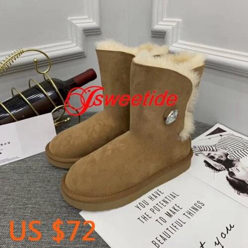 Winter Wild Classic Fashion Genuine Leather Women Snow Boots Low Cut Leather Winter Brand wool Footwear for woman Snow boots
