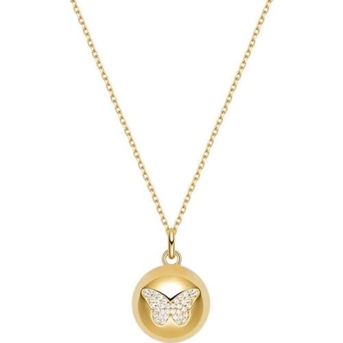 SLJELY Fashion 925 Sterling Silver Yellow Gold Color Ball Butterfly Pendant Long Necklace Micro Zirconia for Women Party Jewelry