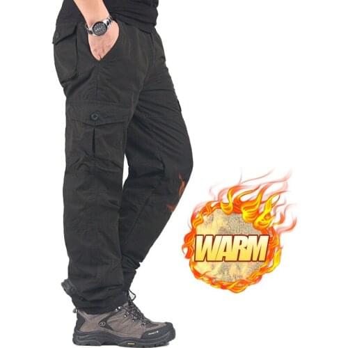 BALDAUREN Winter Thicken Fleece Pants Men Casual Cotton Overalls Army Multi-pocket Military Trousers Thermal Cargo Tactical Pant