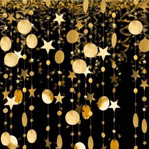 Golden and silver stars discs garland ribbon birthday party wedding childrens day proposal venue layout decoration