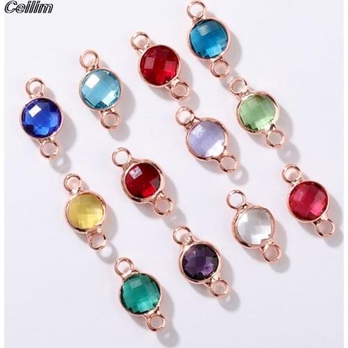 10pcs/lot 6mm Rose Gold Color Birthstone Charms Acrylic Double Charms For Diy Statement Necklace And Bracelet Gift