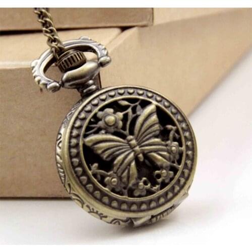 10pcs/lot Wholesale SteamPunk butterfly retro FLIP Pocket Watch Necklace pendant Christmas tree hang gift