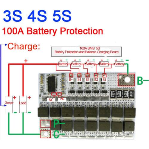 100A BMS MOS 3S 4S 5S CELL 3.7V 18650 Lithium Li-ion Battery Protection Balance Charging Board Batterie
