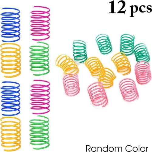 12Pcs Cute Cat Spring Toys Wide Durable Heavy Gauge Plastic Colorful Springs Cat Toy Playing Toys For Kitten Pet Accessories Set