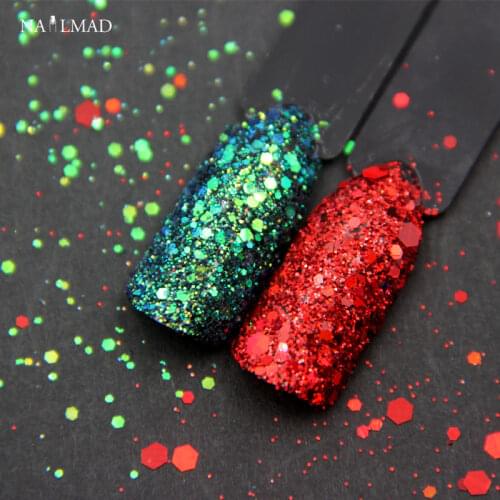 2colors/set Nail MAD Xmas Nail Glitters Christmas Nail Glitter Sequins Holographic Red Green Glitter Dust Hexagon