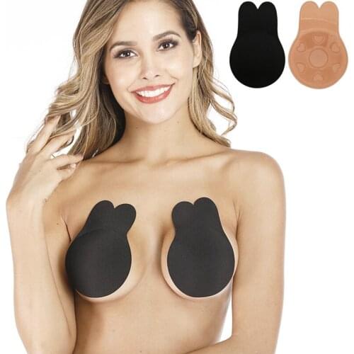 2pcs/1 Pair Rabbit Ear Reusable Silicone Bust Nipple Cover Pasties Stickers Breast Adhesive Invisible Bra Breathable On The