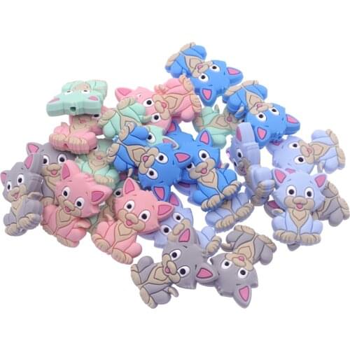 20Pcs Silicone Beads Cat for DIY Baby Animal Cartoon Chewing Pacifier Sensory Jewelry Teething Toy Accessories
