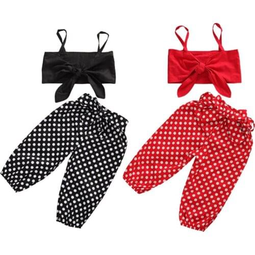 2020 Fashion 1-6Y Toddler Baby Kids Girl Clothes Bowknot Sleeveless Crop Top+Polka Dot Print Pants Summer Outfits Set